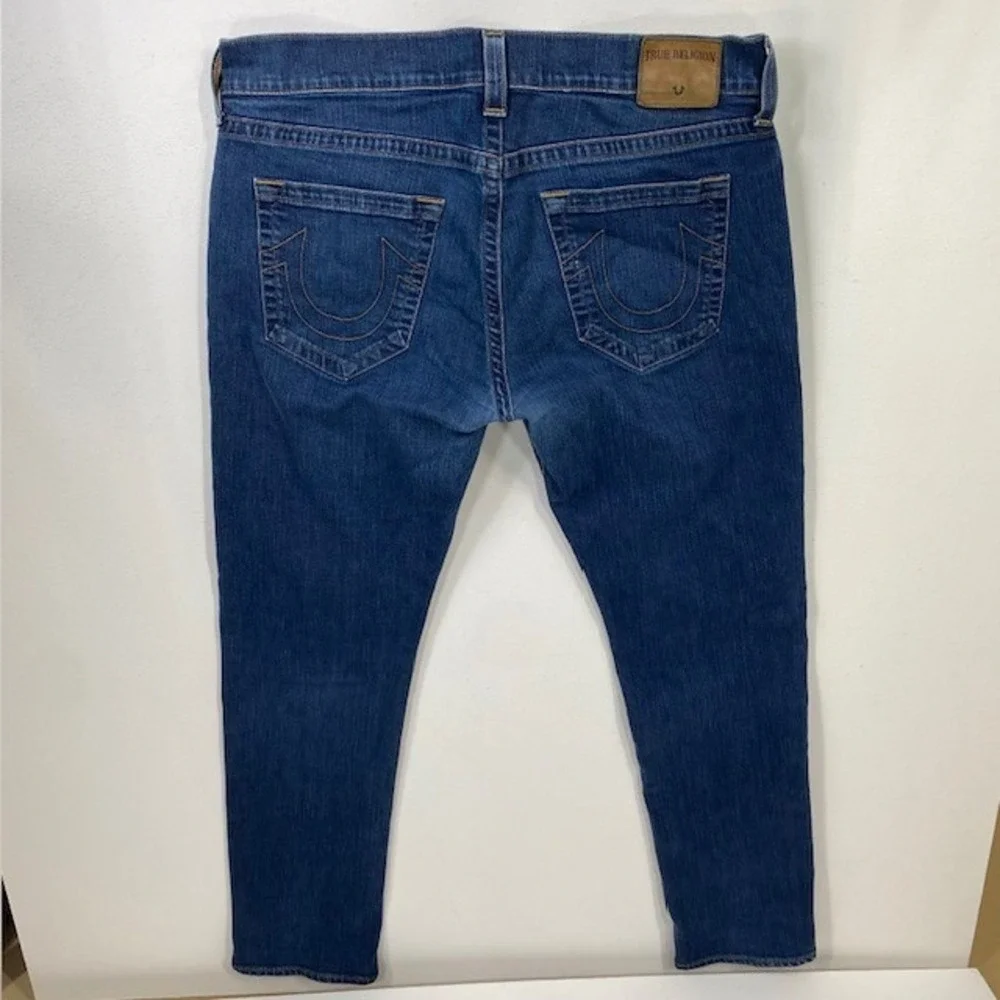 True‎ Religion Jeans Straight Leg Dark Wash Denim Horseshoe Pockets Size 38